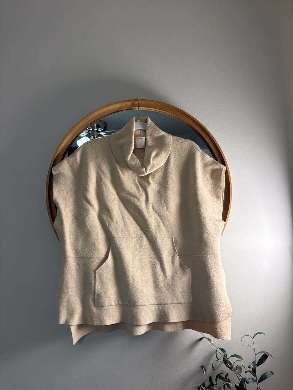 Kerisma Cream Angora Blend Cowl Neck Pocket‎ Cape Poncho Sweater